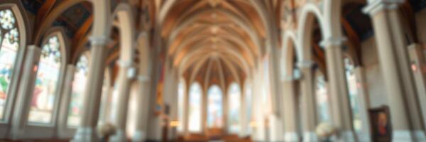Beautiful architecture of a historic church highlighting intricate design and lofty ceilings photo