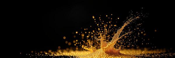 Golden particles create a dramatic splash against a black background capturing a moment of dynamic movement and energy photo