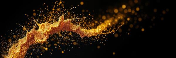 Golden powder explodes against a dark background creating a striking visual effect during an artistic event photo