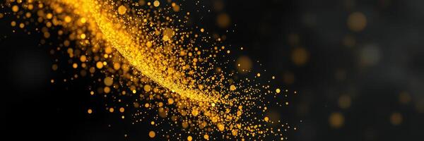 Shimmering golden particles swirling through a dark background creating a magical effect photo