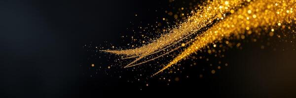 Golden sparkles create a mesmerizing trail against a dark background during an artistic display at a festive event photo