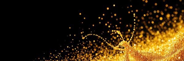 Shimmering golden particles creating a magical effect on a dark background during a festive celebration photo