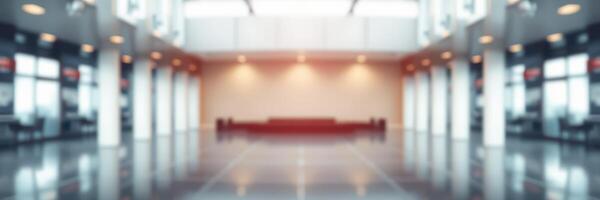 Modern interior of a spacious hall features polished floors and bright lighting, suitable for events or gatherings photo