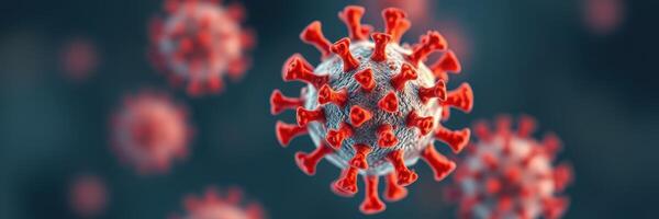 Virus particles floating in a dark space with a blurred background showcasing structure and detail photo