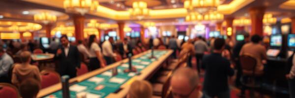 People engaged in various activities inside a casino during a busy evening photo