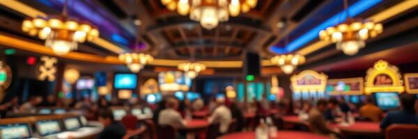 Vibrant atmosphere inside a busy casino with lively players and bright lights during an evening gaming session photo