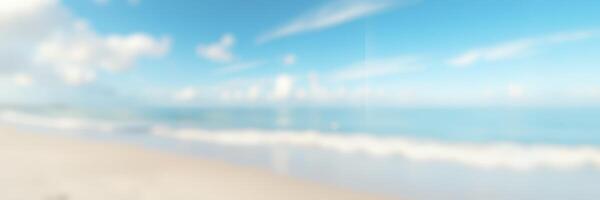 Relaxing beach view under a clear blue sky with gentle waves lapping at the shore during midday photo