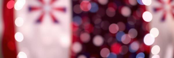 Colorful bokeh lights create a festive atmosphere during a celebration event in a decorated hall photo