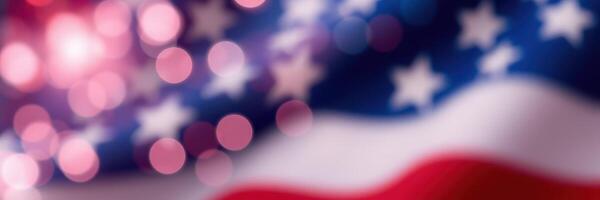 Celebration of independence with American flag and bokeh lights during festive occasion photo