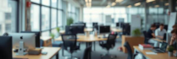 Modern office workspace with collaborative environment during work hours photo