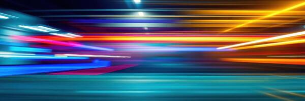 Colorful abstract light trails at night creating a vibrant urban atmosphere photo