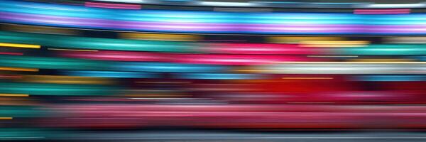 Colorful light trails create a dynamic atmosphere in an urban nightlife setting during evening hours photo