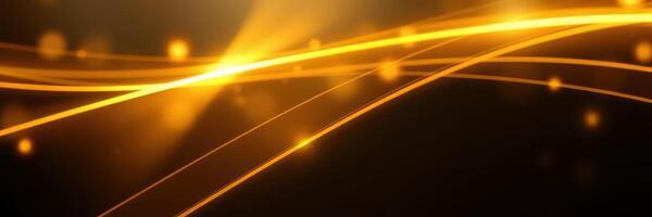 Light trails create an ethereal atmosphere with golden hues in a dark background photo