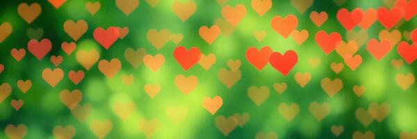 Colorful hearts float against a blurred green background creating a whimsical and romantic atmosphere photo