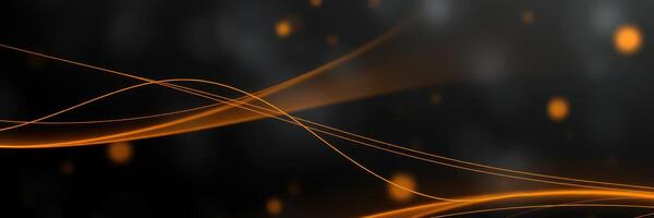 Dynamic orange and black abstract background showcasing flowing lines with glimmers of light at night photo
