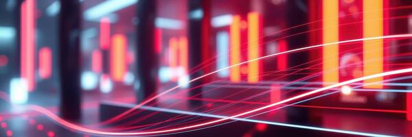 Abstract digital composition featuring dynamic light streaks in a vibrant red and black environment photo