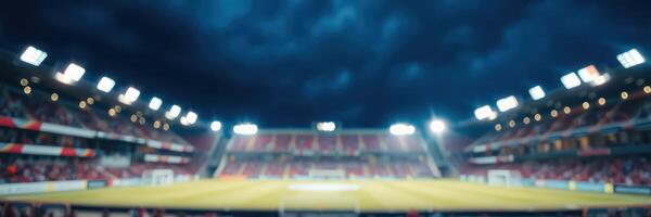 Evening soccer match under dramatic clouds at a large stadium photo