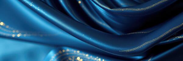 Elegant blue silk fabric with shimmering details creating a luxurious atmosphere for fashion or decor photo