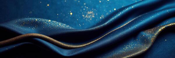 Luxurious blue fabric draped elegantly with glimmers of light creating a mesmerizing visual effect photo