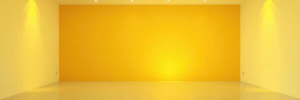 Bright yellow gallery space with smooth floors and soft lighting in a modern art setting photo