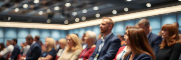 Audience engaged in a conference session at a modern venue during a business event photo