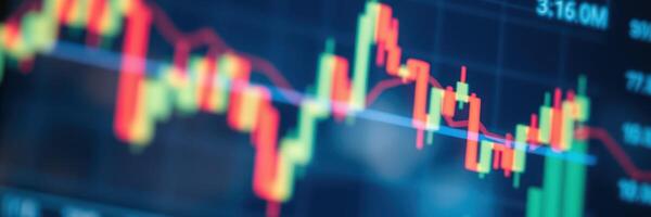 Financial market trends displayed with colorful candlestick chart during trading hours photo