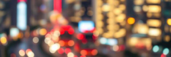 Vibrant city lights create a dynamic night atmosphere in a busy urban area photo