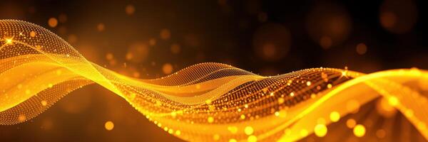 Glowing golden waves create a mesmerizing abstract background with shimmering particles and depth photo