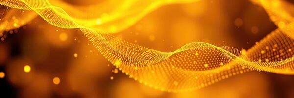 Golden wave pattern flowing gracefully through a digital space filled with glowing particles photo
