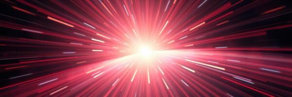 Radiating beams of vibrant red and white light emerge from a bright focal point in a cosmic display photo
