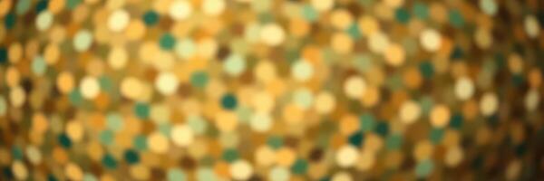 Shimmering gold and green bokeh lights create a festive atmosphere for celebrations and events photo