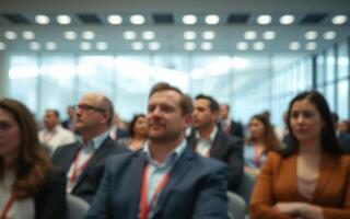 Conference attendees engaged in a presentation at a modern business venue during a professional networking event photo