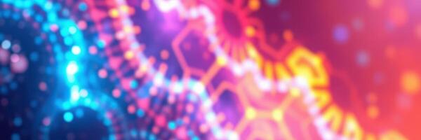 Colorful abstract representation of molecular structures with glowing elements in a vibrant background photo