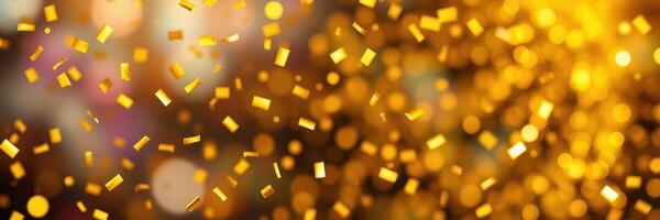 Golden confetti falling during a festive celebration at night in an indoor venue photo