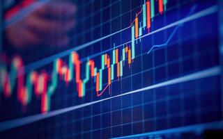 Modern stock market trends analyzed on a digital trading platform with vibrant candlestick charts photo