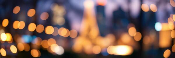 Evening lights create a vibrant atmosphere in a busy urban setting during the holiday season photo