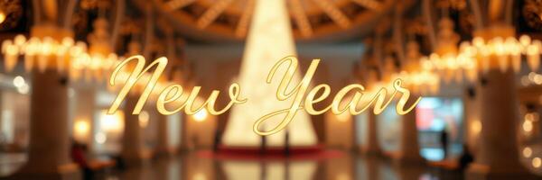 New Year celebration with festive decorations and elegant ambiance in a luxurious venue photo
