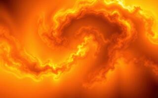 Swirling orange and yellow clouds create a dramatic sky at sunset with warm tones and vibrant patterns photo
