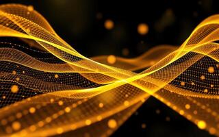 Stunning abstract golden wave pattern flows smoothly across a dark background, showcasing depth and movement photo