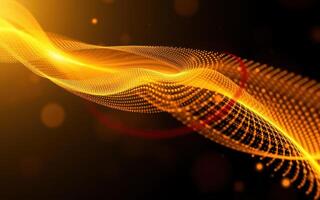 Golden abstract wave design with luminous particles on a dark background creating a mesmerizing visual effect photo