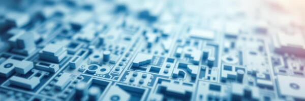 Abstract close-up of an intricately designed circuit board displaying a network of connections and components in a digital landscape photo