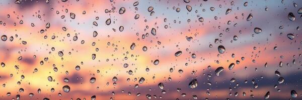 Beautiful sunset with raindrops on window creating a serene atmosphere photo