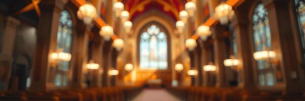 Beautiful interior of a historic church with intricate architecture and warm lighting creating a serene atmosphere photo