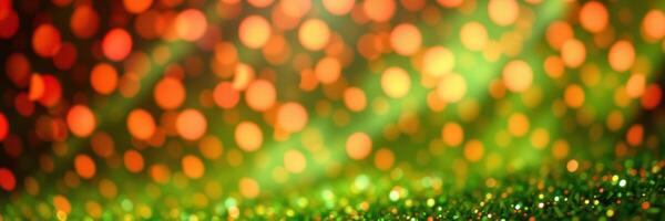 Colorful bokeh background creating a festive atmosphere with orange and green lights for celebrations photo