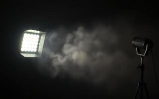 Bright light illuminates a mysterious atmosphere with smoke effects in a dark space photo
