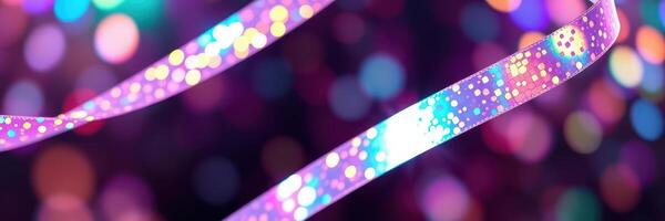 Colorful bokeh background featuring shimmering ribbon in a festive atmosphere of celebration and joy photo