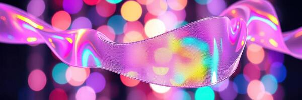 Colorful glowing ribbon against a backdrop of vibrant bokeh lights creating a lively festive atmosphere photo