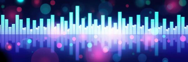 Colorful audio waveform with reflective surface creating a vibrant digital atmosphere at night photo