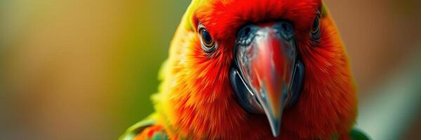 Colorful parrot with vibrant feathers perched in a lush tropical setting during daylight photo