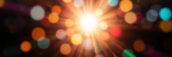 Radiant burst of light with colorful bokeh effects creating a mesmerizing atmosphere at night photo